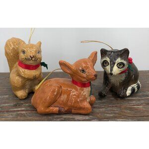 Silvestri Handcrafted Paper Mache Ornament Set Of 3 Deer Raccoon Squirrel